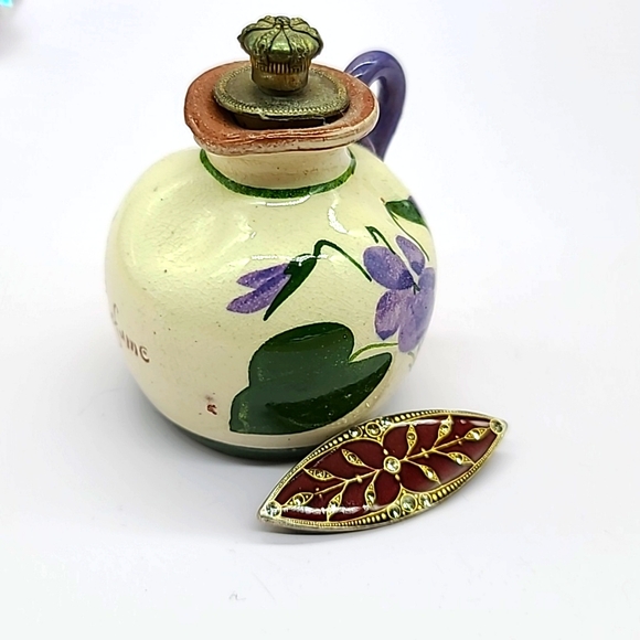 Catherine Popesco FRANCE Enamel Art Nouveau Revival Brooch w Gold Plating Detail - Picture 2 of 9